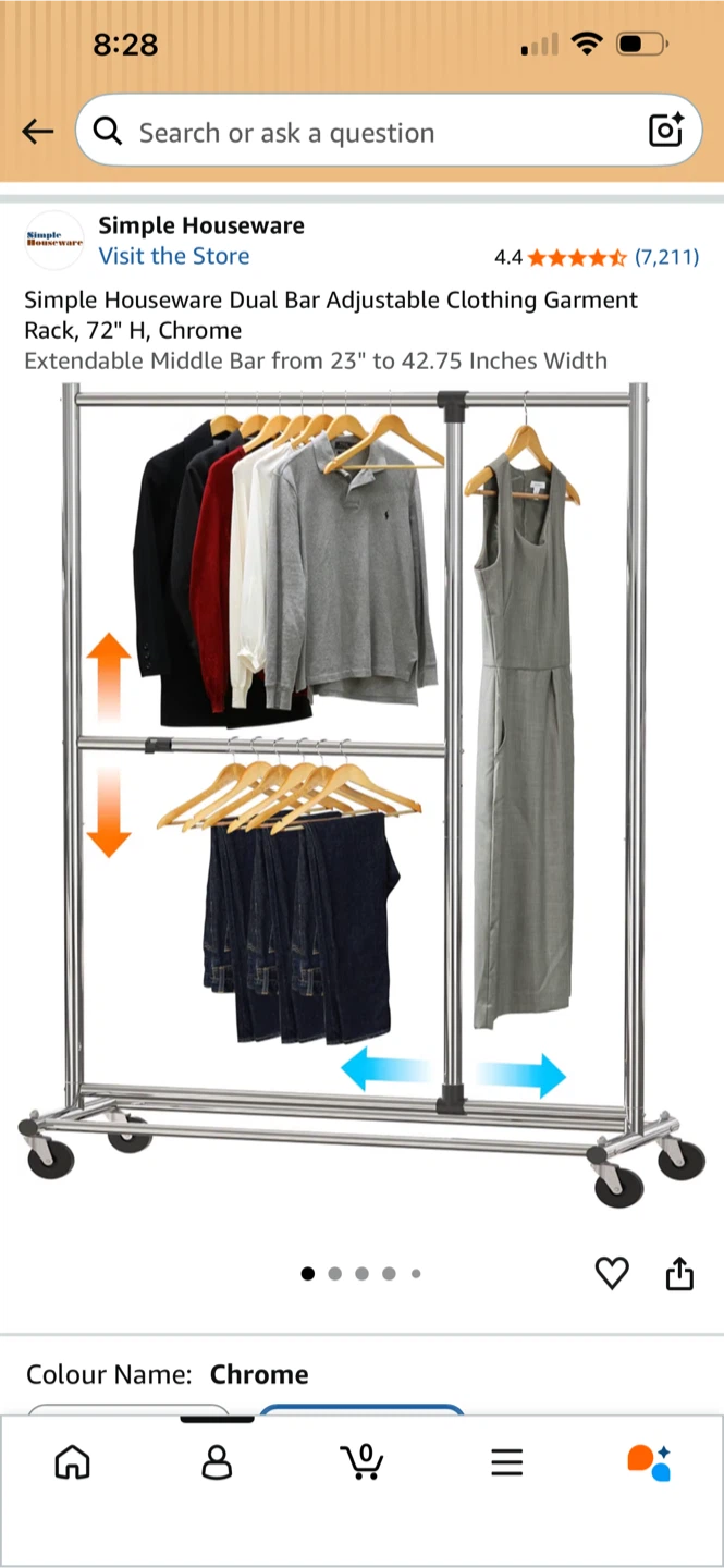Simple Houseware Dual Bar Adjustable Garment Rack