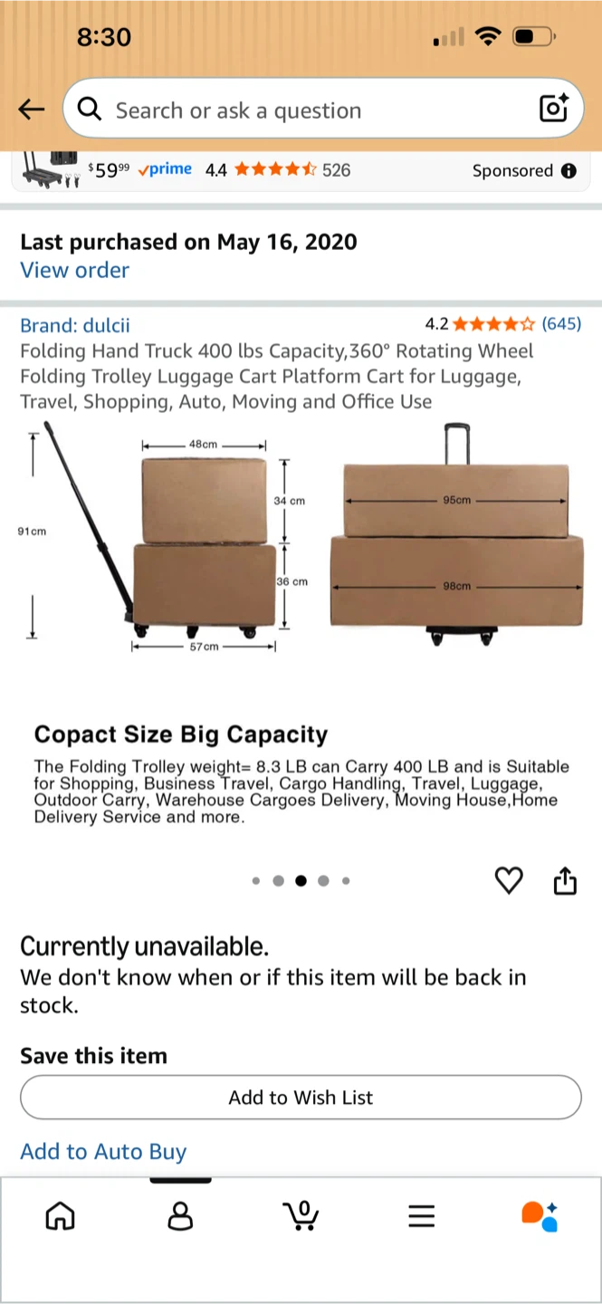 Dulcii Folding Hand Truck 400 lbs Capacity
