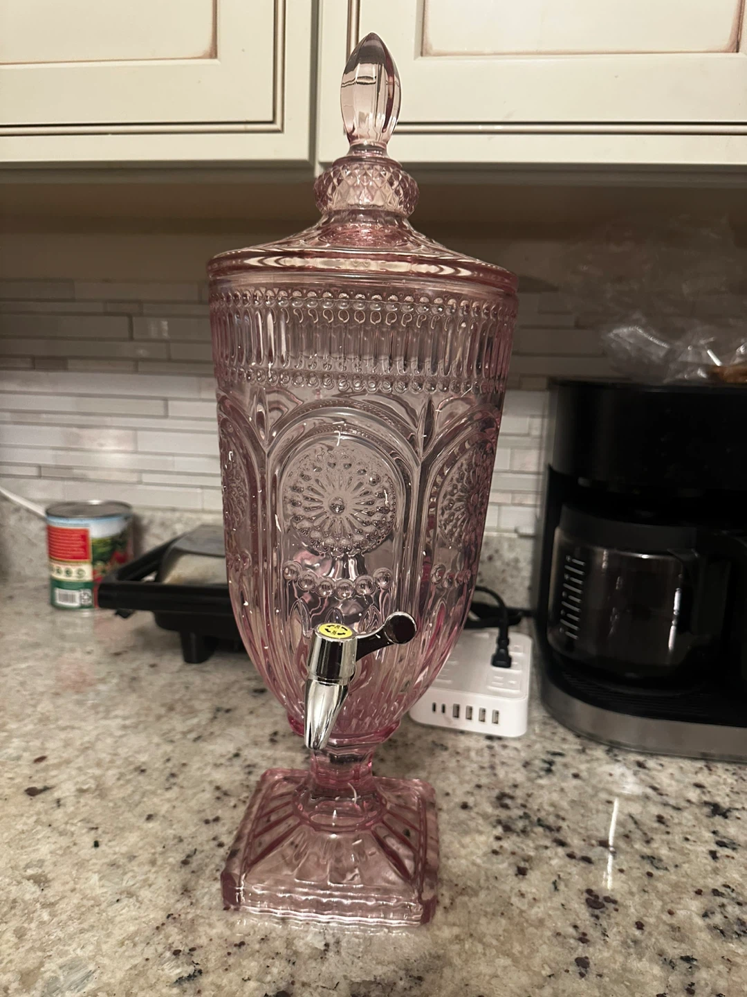 Vintage Style Pink Glass Beverage Dispenser