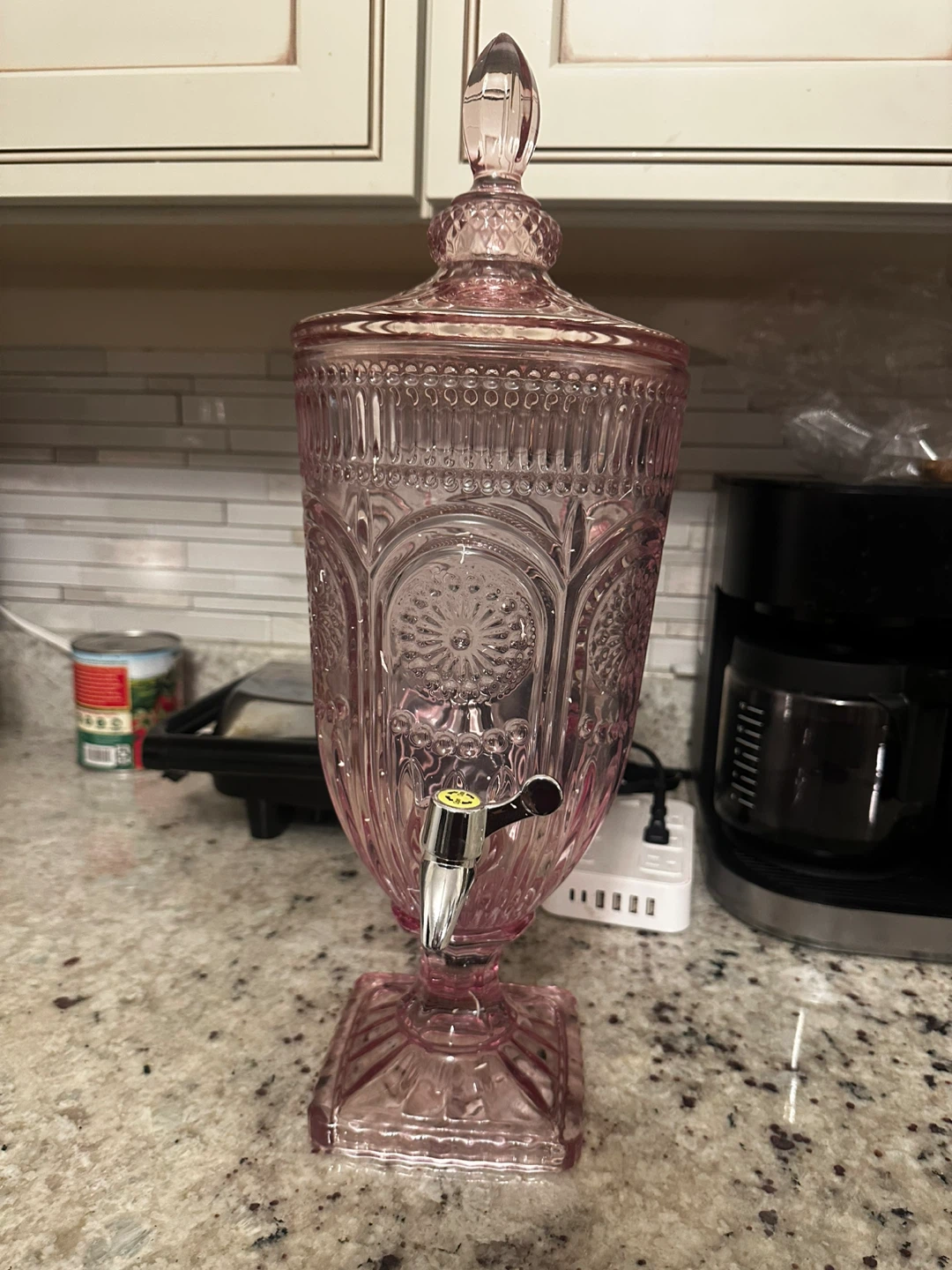 Vintage Style Pink Glass Beverage Dispenser - photo 2