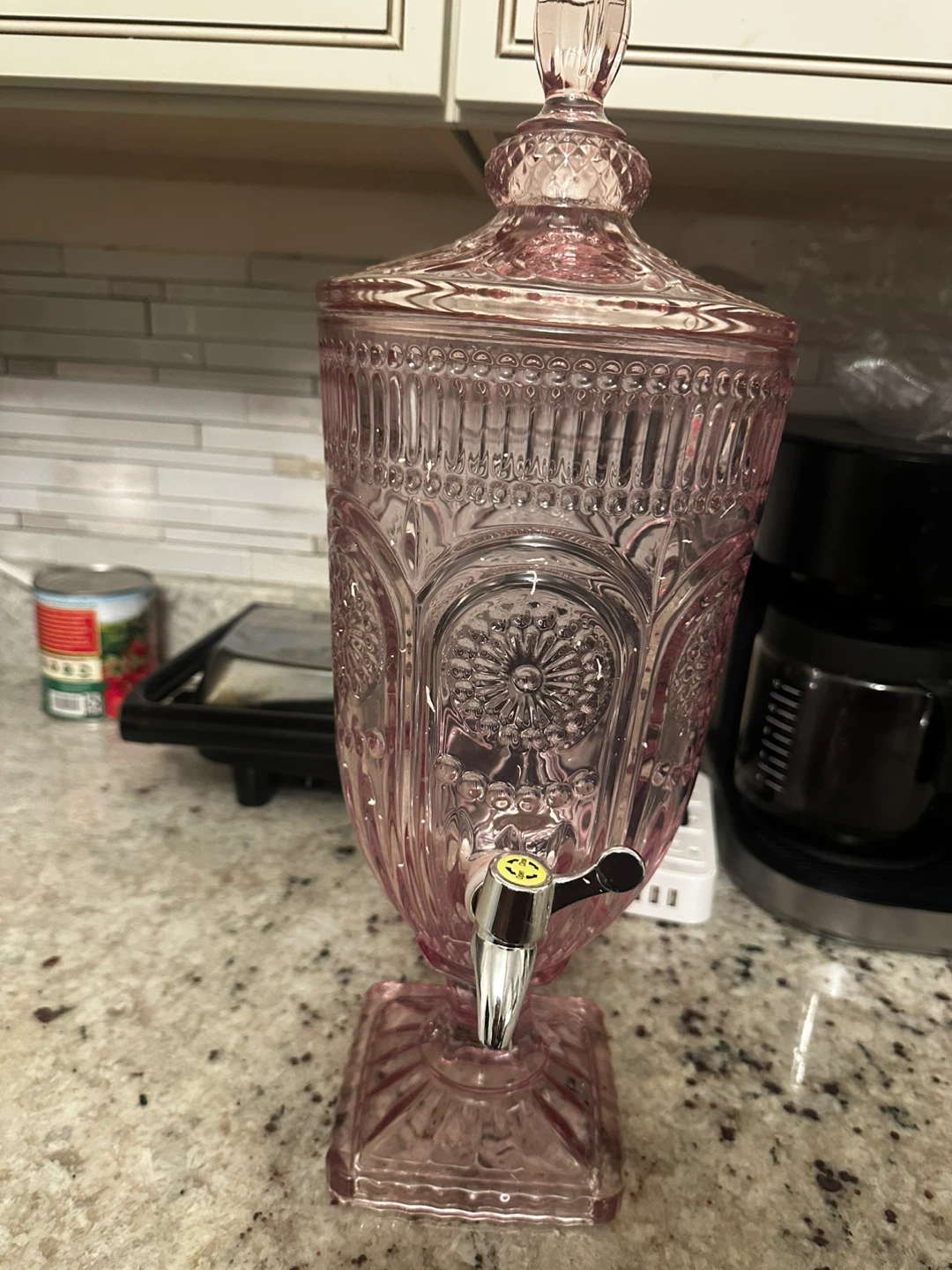 Vintage Style Pink Glass Beverage Dispenser - photo 3