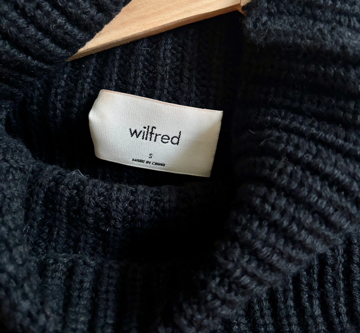 Wilfred Black Merino Wool Cowl Neck Sweater