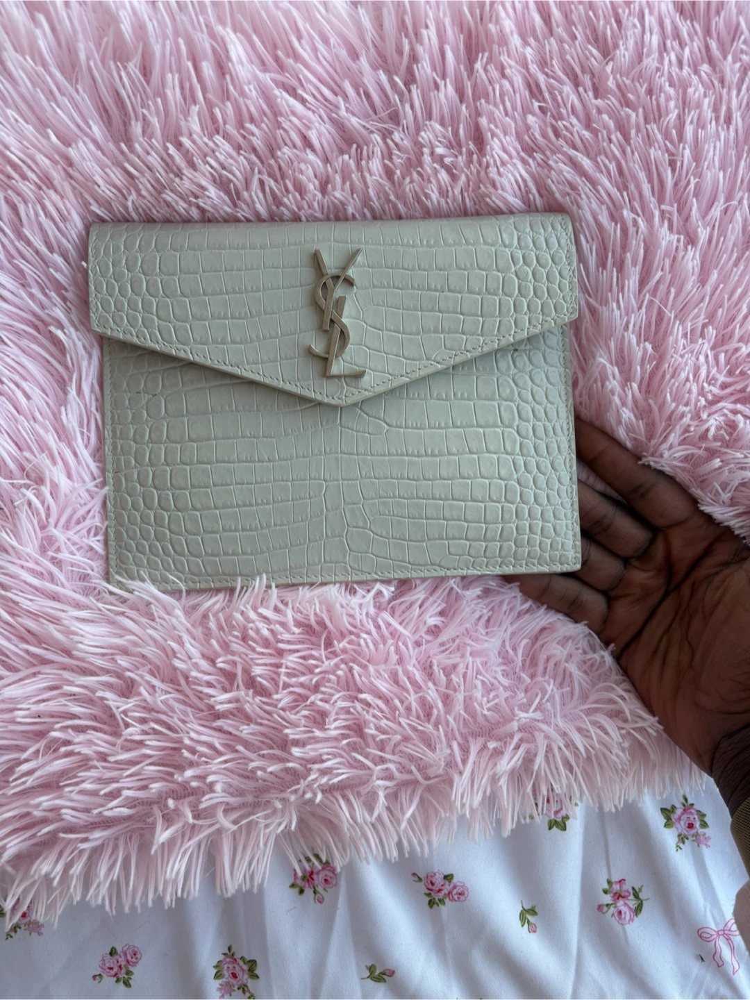 Saint Laurent Off-White Croc Baby Uptown Pouch - photo 2