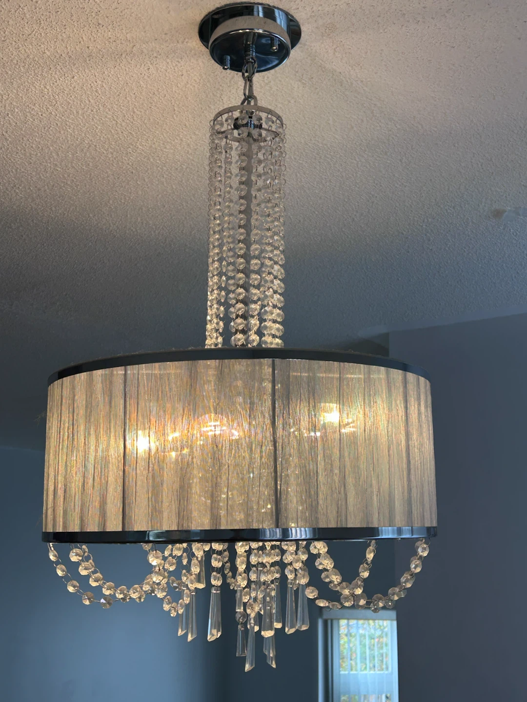 Chrome Drum Chandelier with Crystal Accents