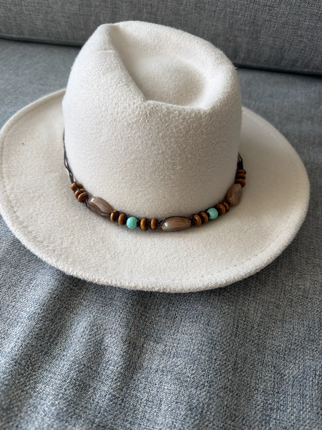Cream Fedora Hat with Beaded Band