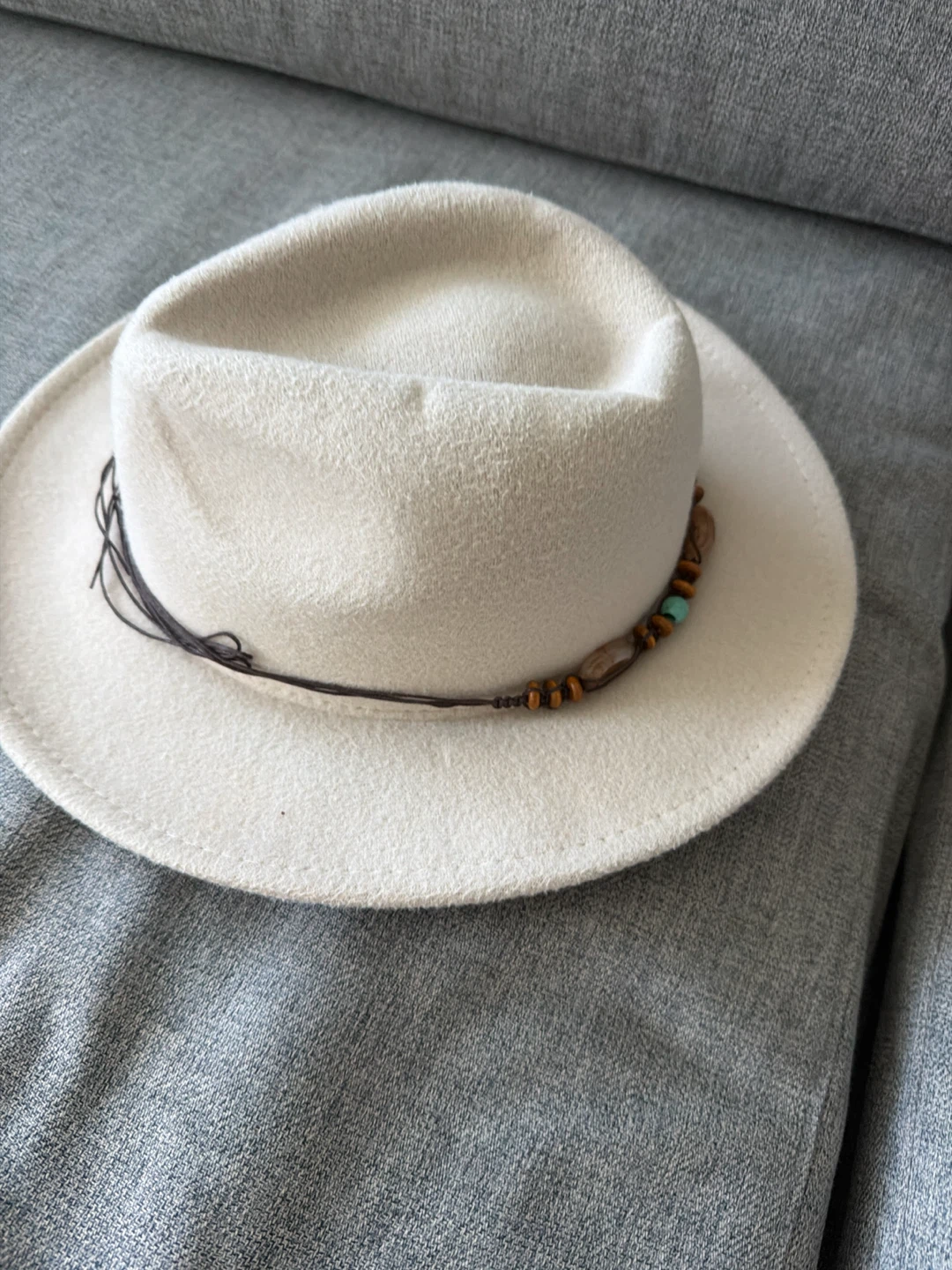 Cream Fedora Hat with Beaded Band - photo 2