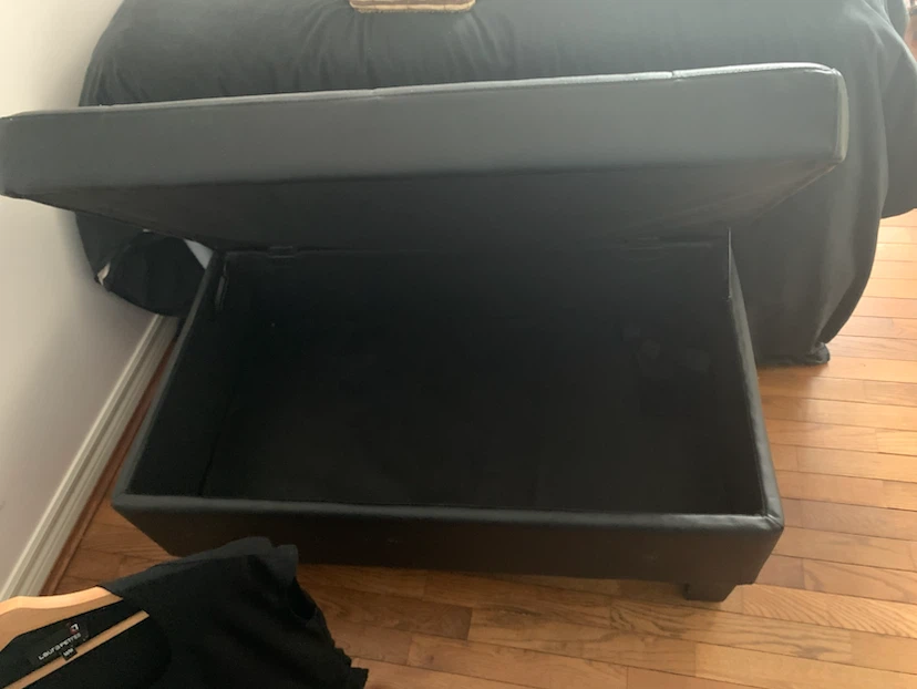 Black Leather Storage Ottoman - photo 2