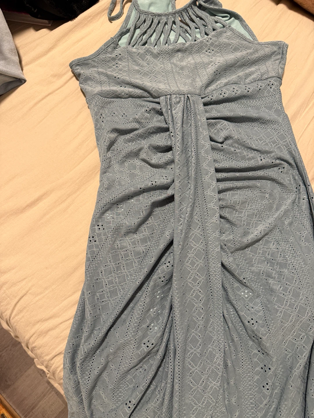 Blue Sleeveless Eyelet Dress