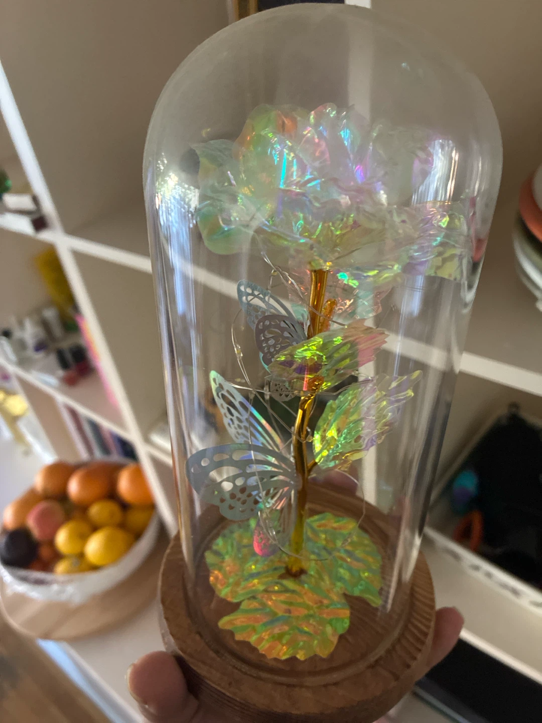 Iridescent Rose Glass Dome Decor