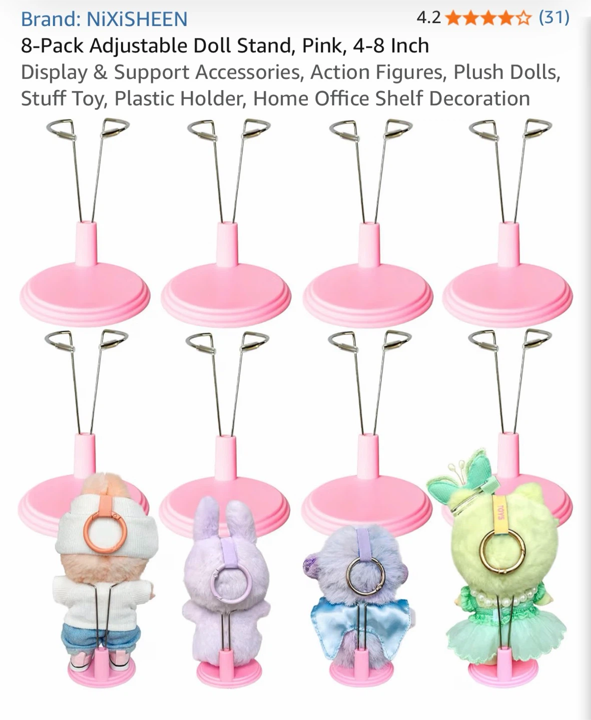 NiXiSHEEN 8-Pack Adjustable Pink Doll Stands