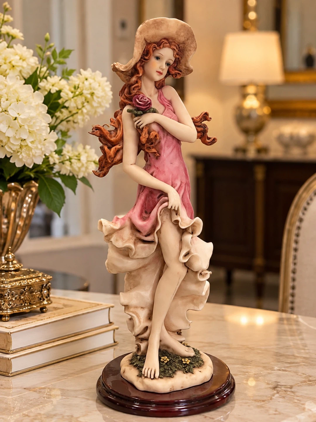 Decorative Lady Figurine with Wide-Brimmed Hat