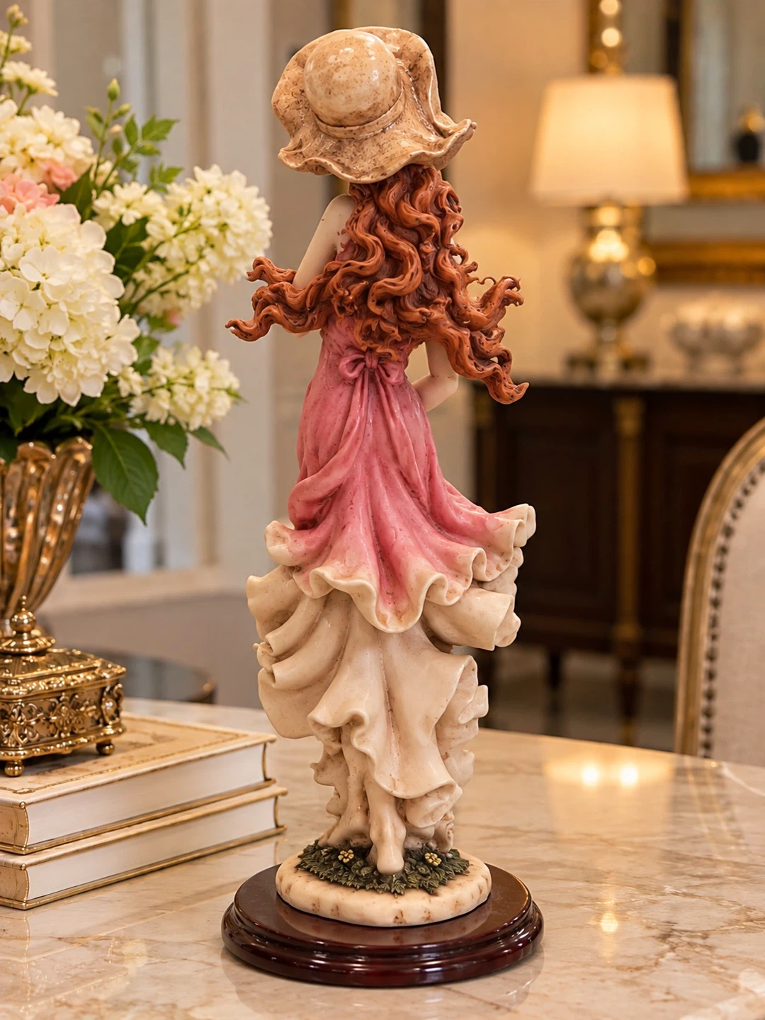 Decorative Lady Figurine with Wide-Brimmed Hat - photo 2