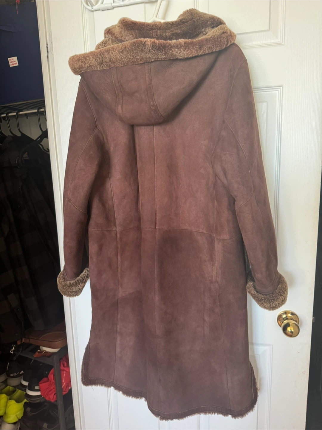 Long Brown Shearling Coat with Hood - photo 3