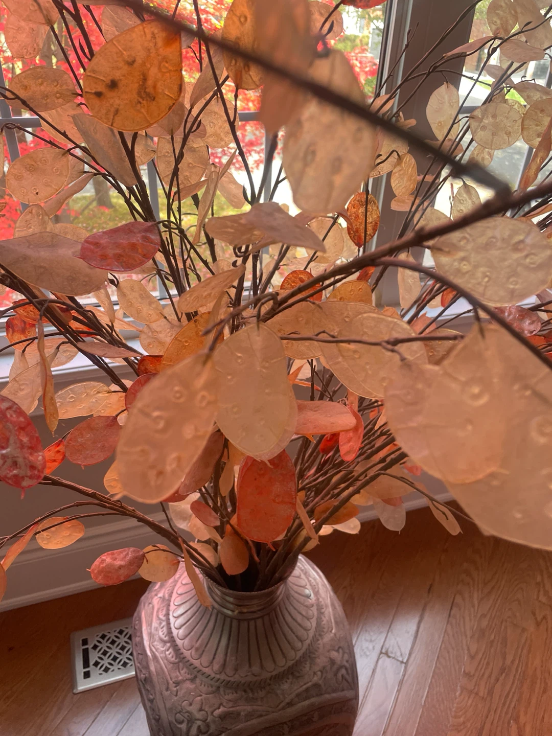 Large decorative metal floor vase with autumn branches - photo 3