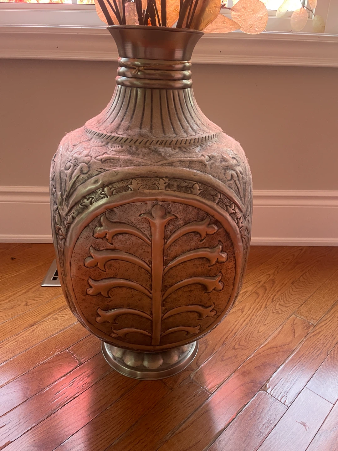 Large decorative metal floor vase with autumn branches - photo 4