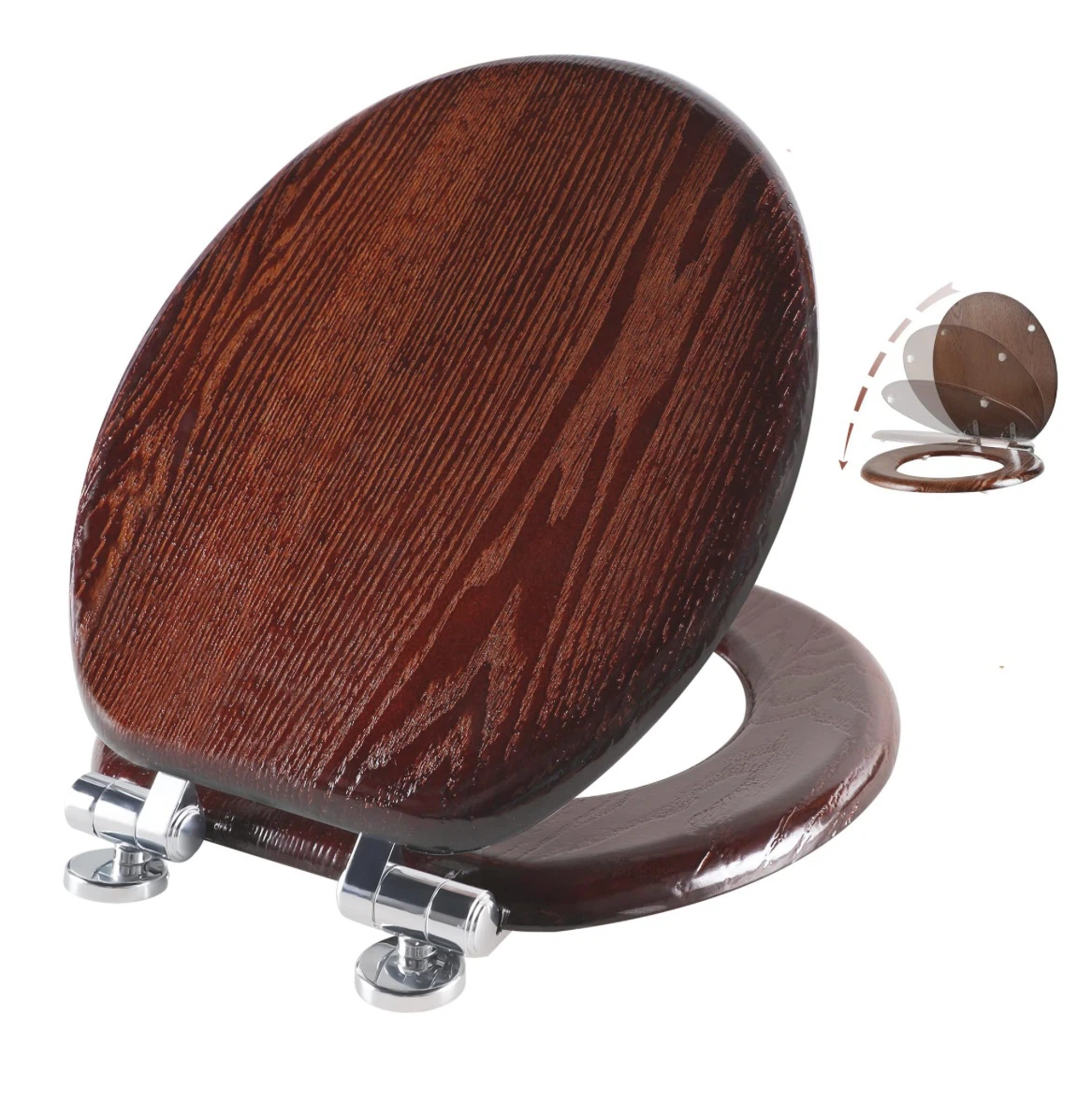 Wooden Toilet Seat with Soft-Close Hinges