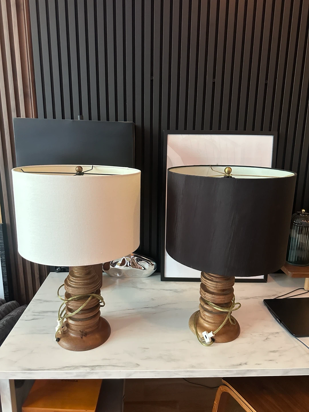 VINTAGE BOHO CHIC MCM STYLE TABLE LAMPS WOOD LIGHT