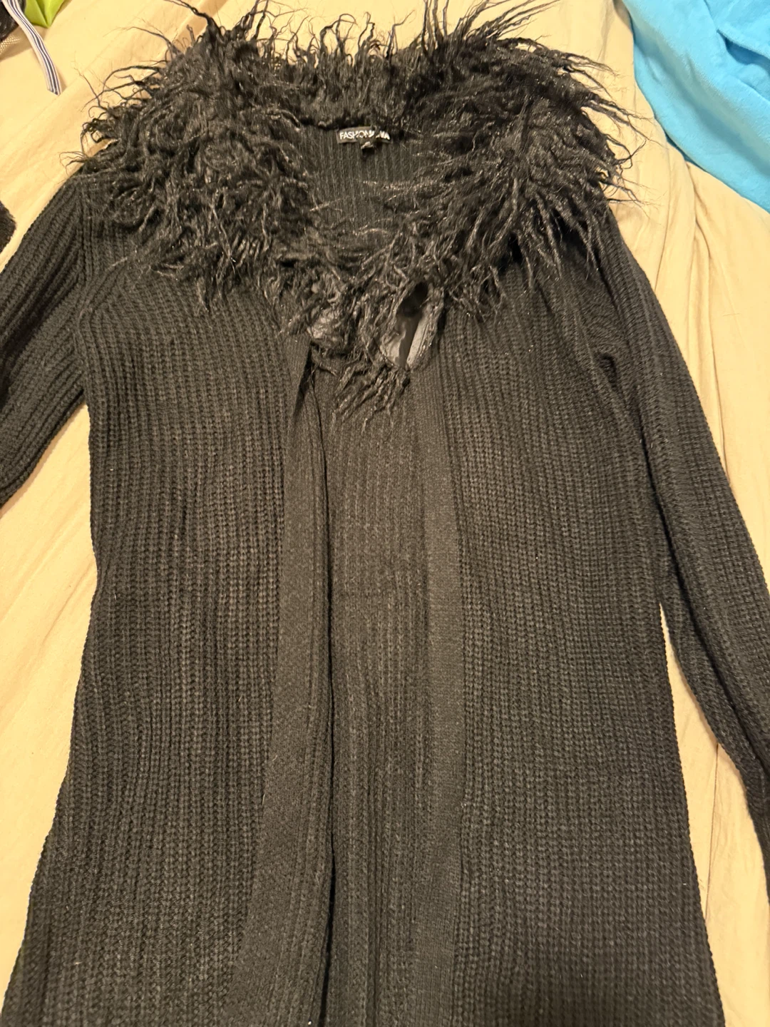 Fashion Nova Black Shaggy Collar Cardigan