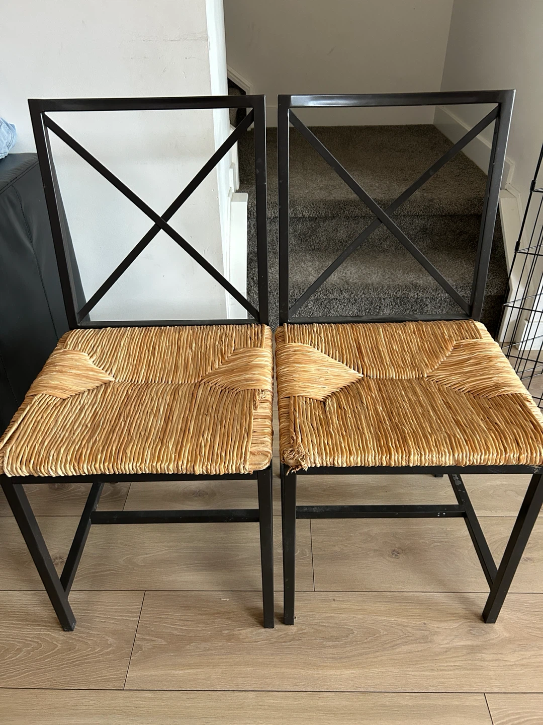 Woven Seat Metal Frame Bar Stools