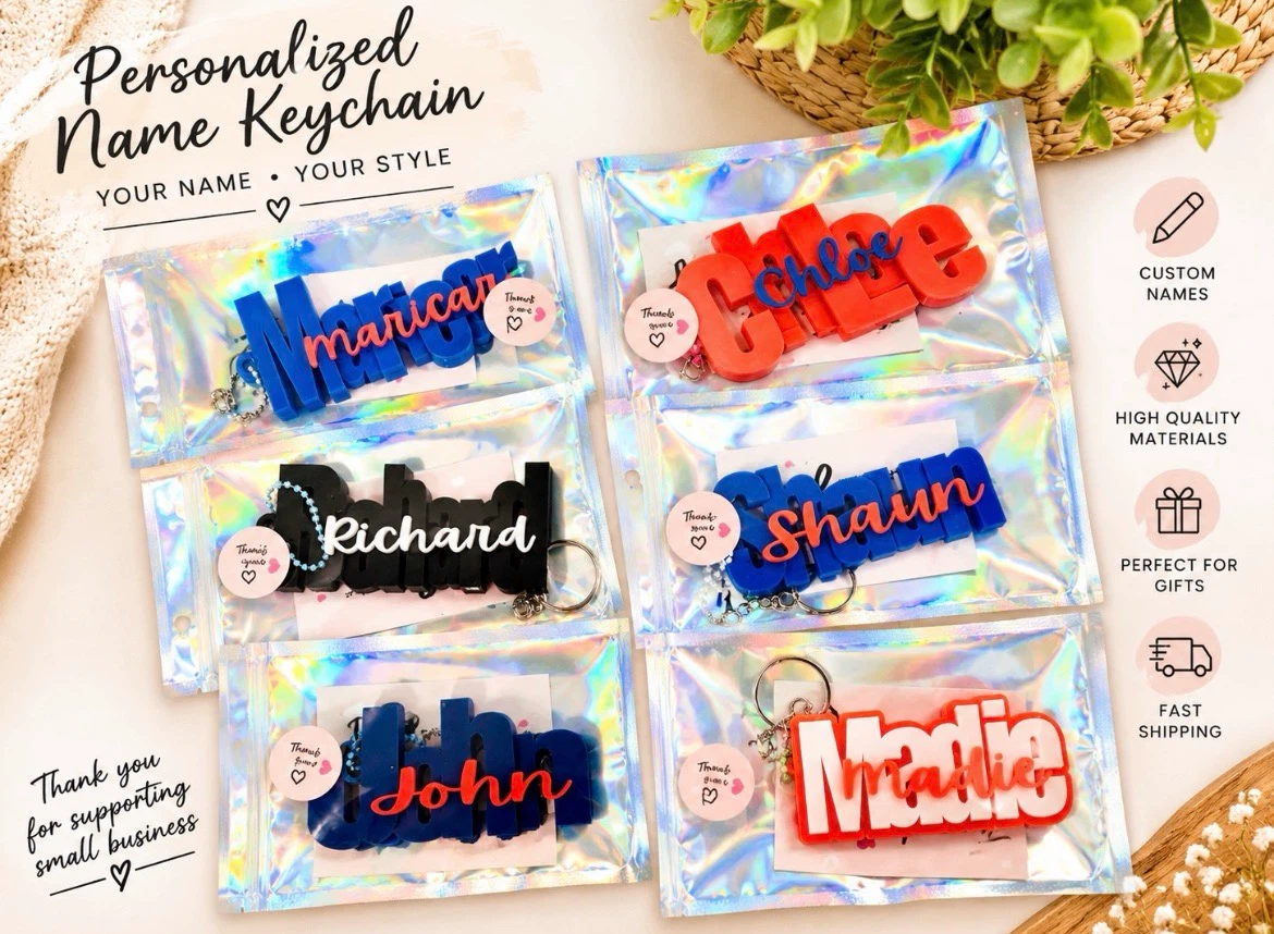 3pcs Custom 3D Printed Name Keychains