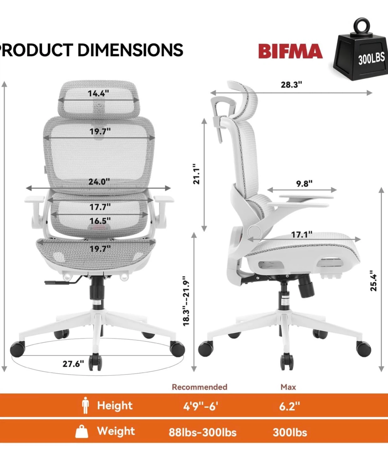 Ergonomic Office Chair,Office Chair with Footrest,Light Grey - photo 2