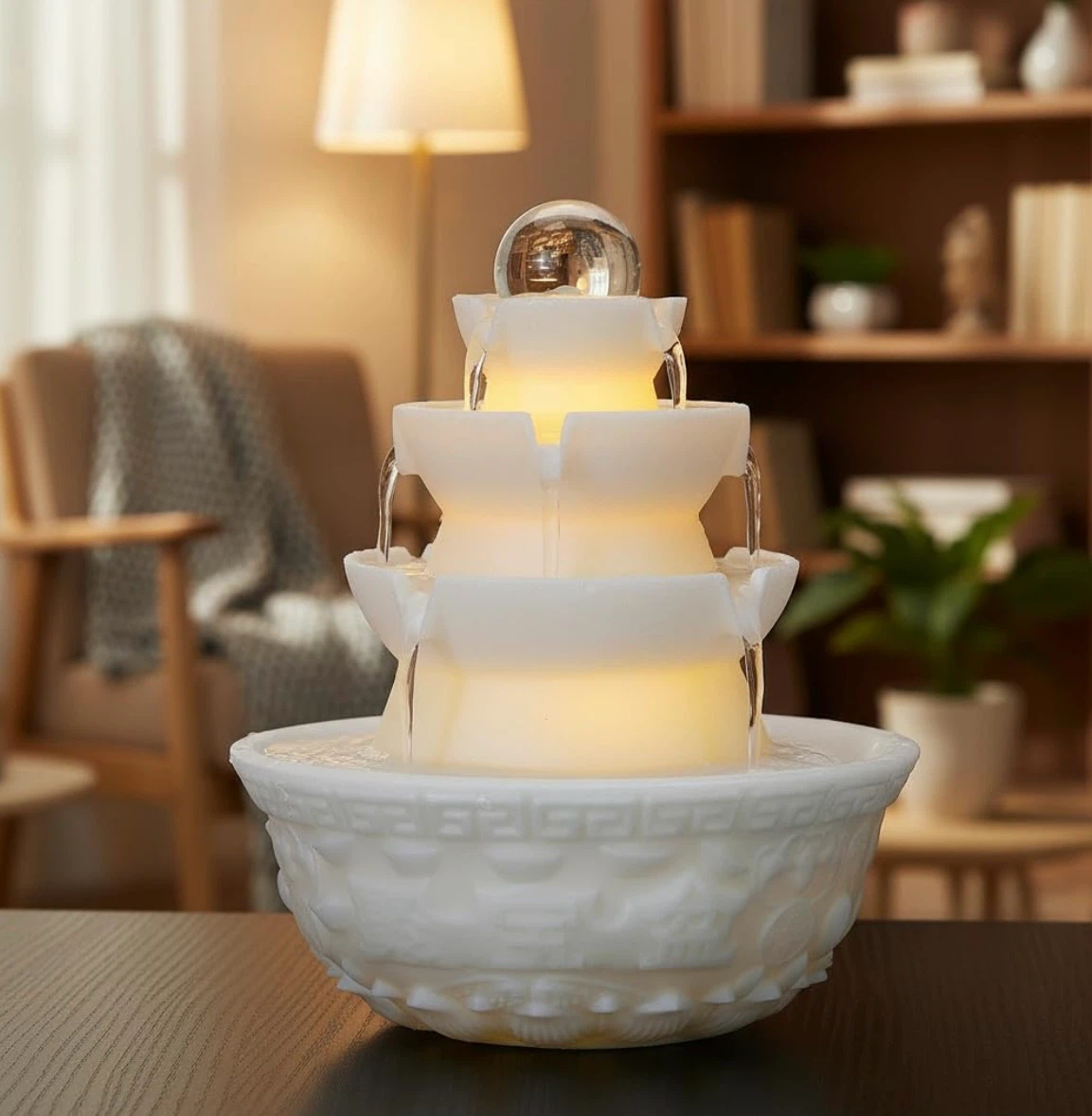 Three-Tier Lotus Indoor Water Fountain with LED