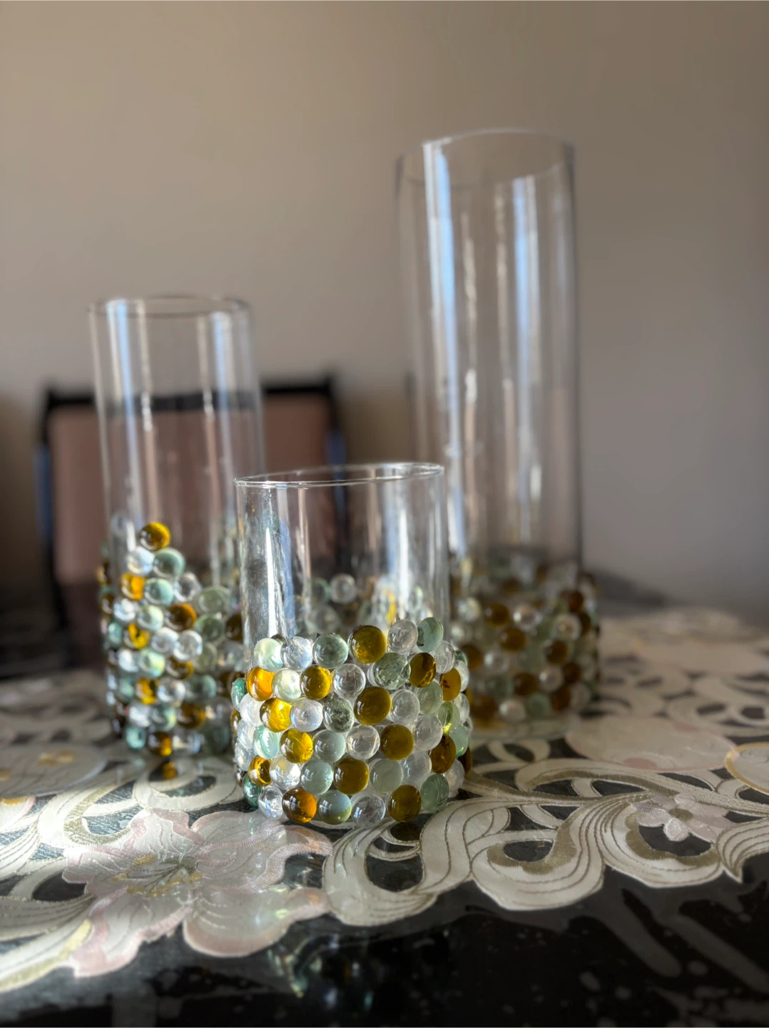 Set of 3 Glass Cylinder Vases with Pebble Accents - photo 2