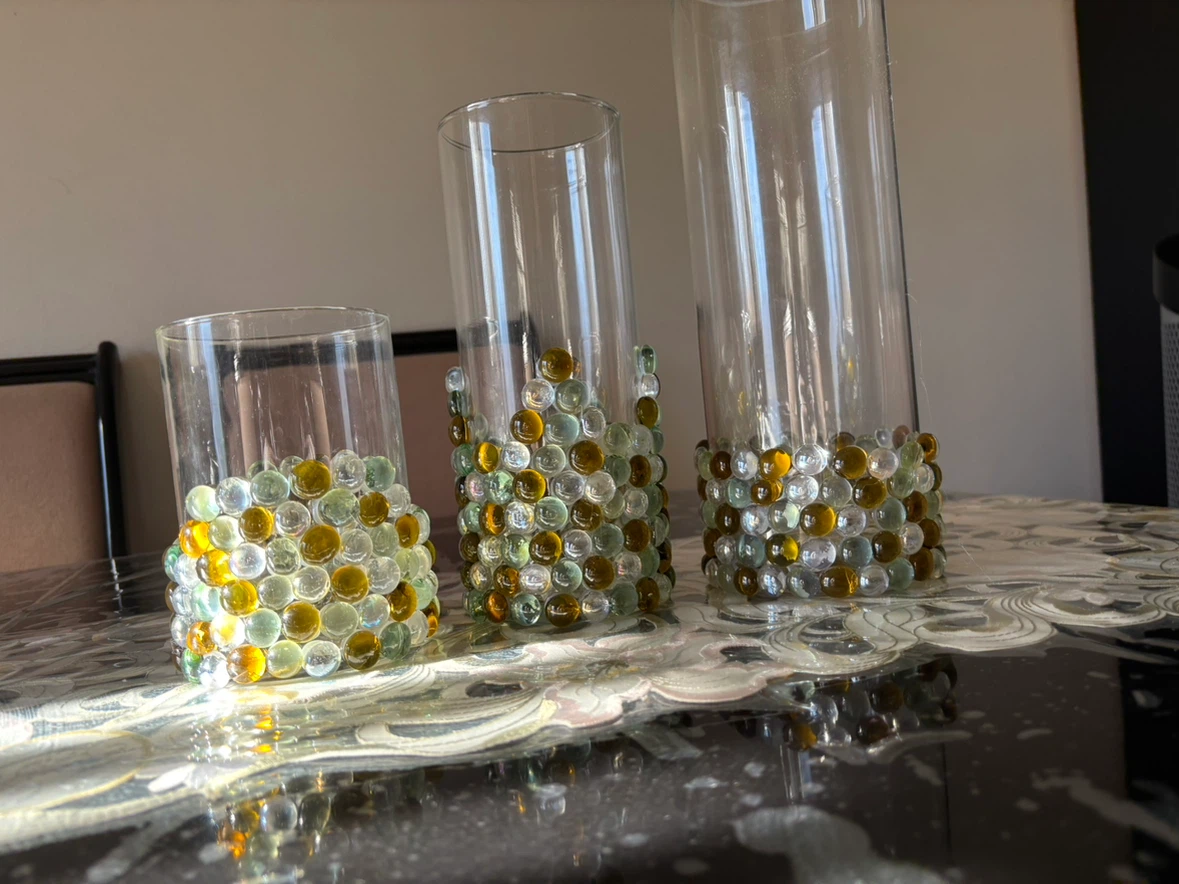Set of 3 Glass Cylinder Vases with Pebble Accents - photo 4