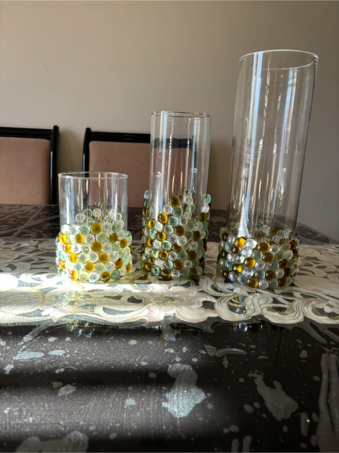 Set of 3 Glass Cylinder Vases with Pebble Accents - photo 5
