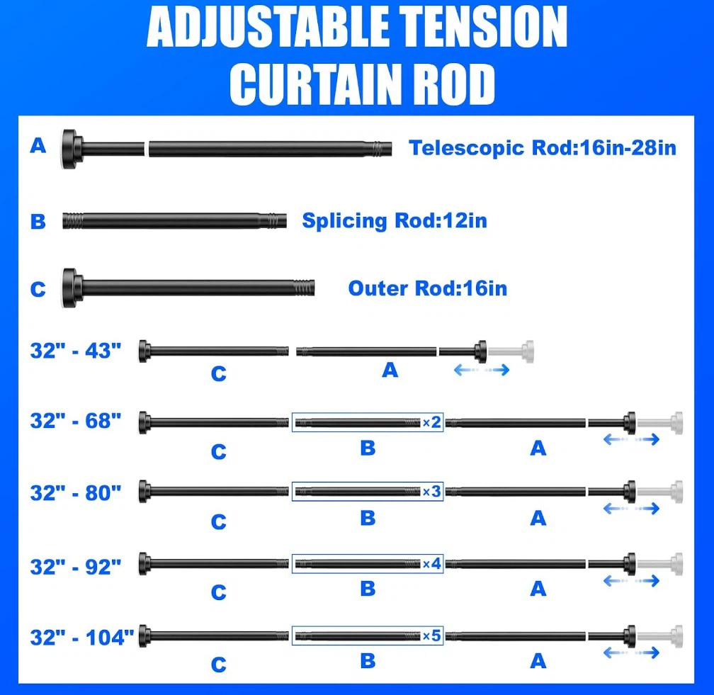 Heavy-Duty Modular Tension Curtain Rod – Adjustable 32" to 80" - photo 4