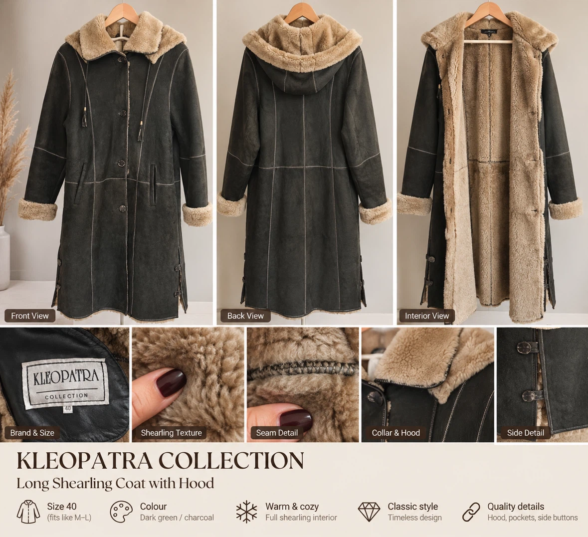 Let ong Shearling-Style Winter Coat with Hood