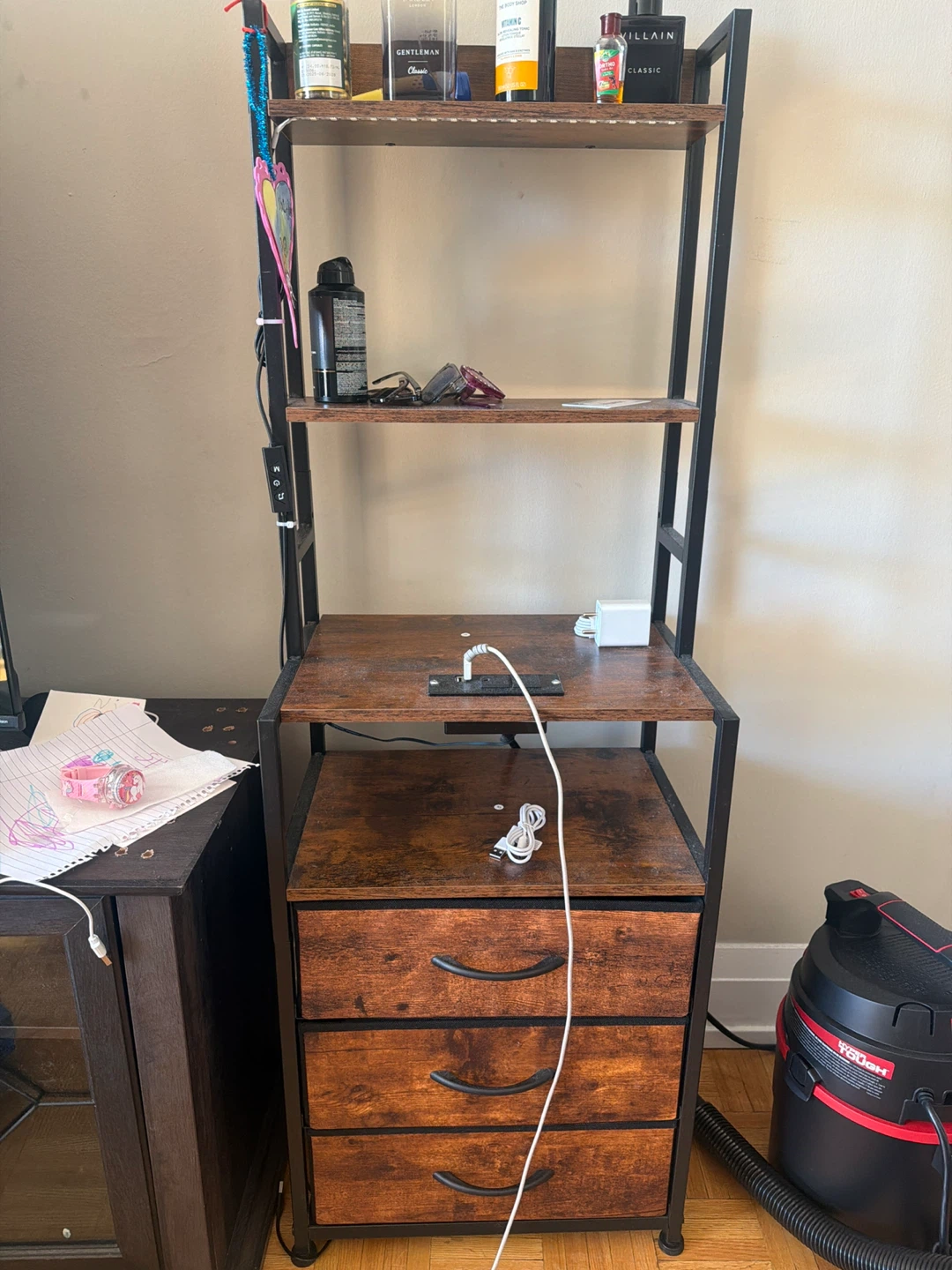 Industrial Style Nightstand with Charging Station - photo 3