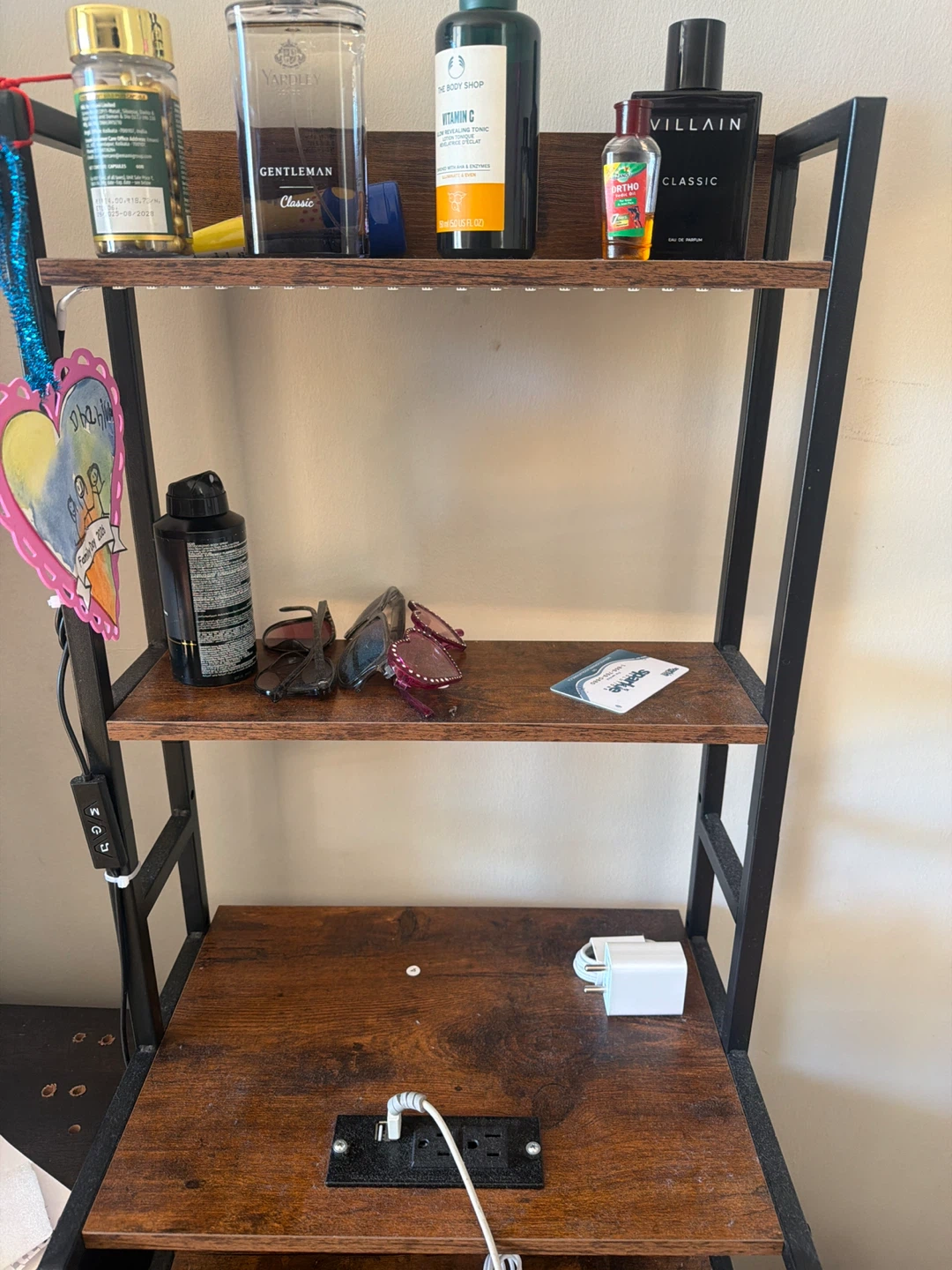 Industrial Style Nightstand with Charging Station