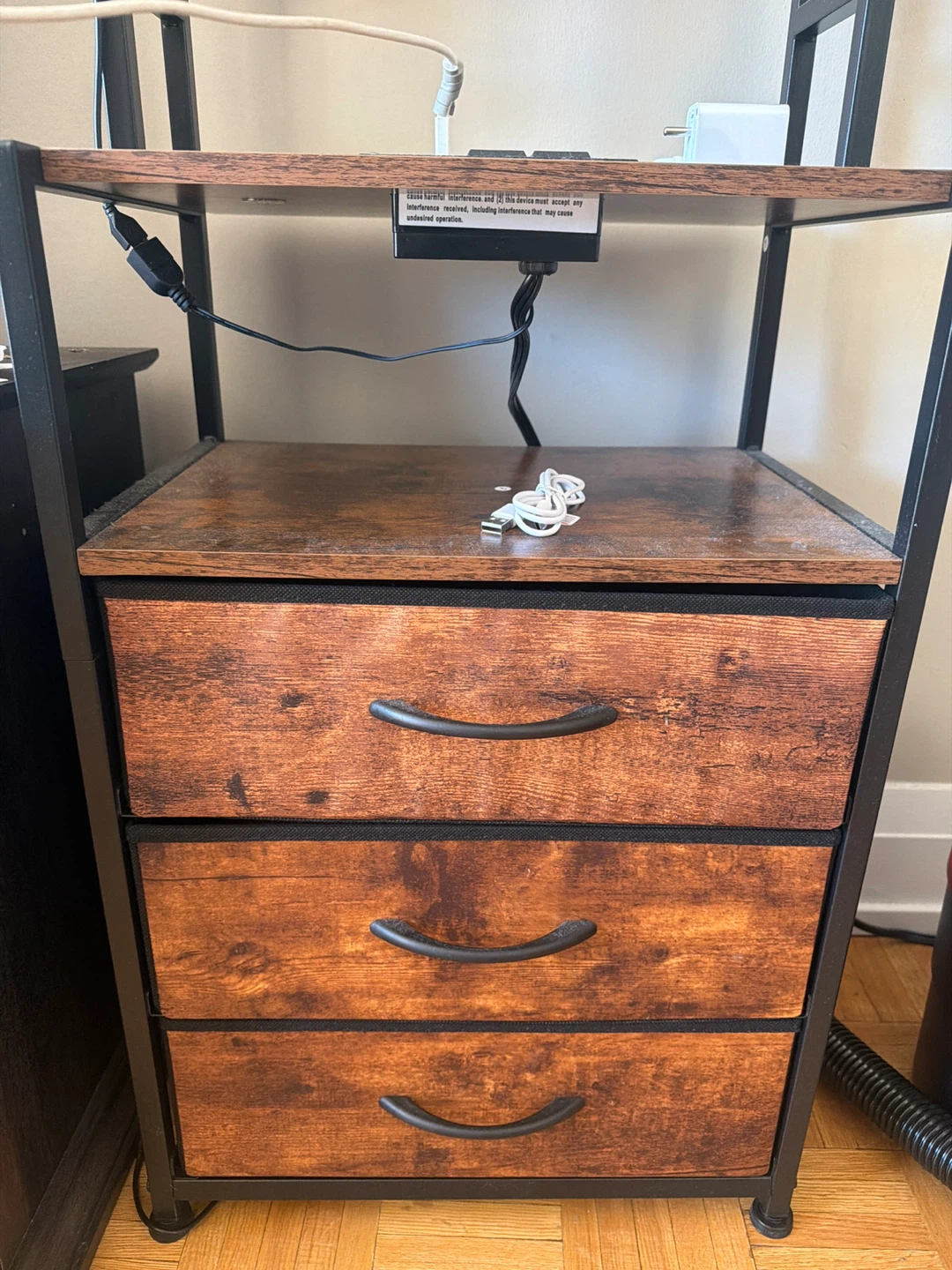 Industrial Style Nightstand with Charging Station - photo 2