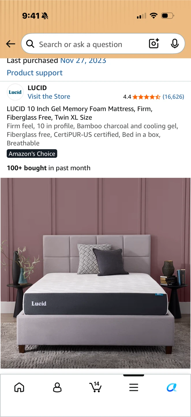 LUCID 10-Inch Gel Memory Foam Mattress, Twin XL, Firm