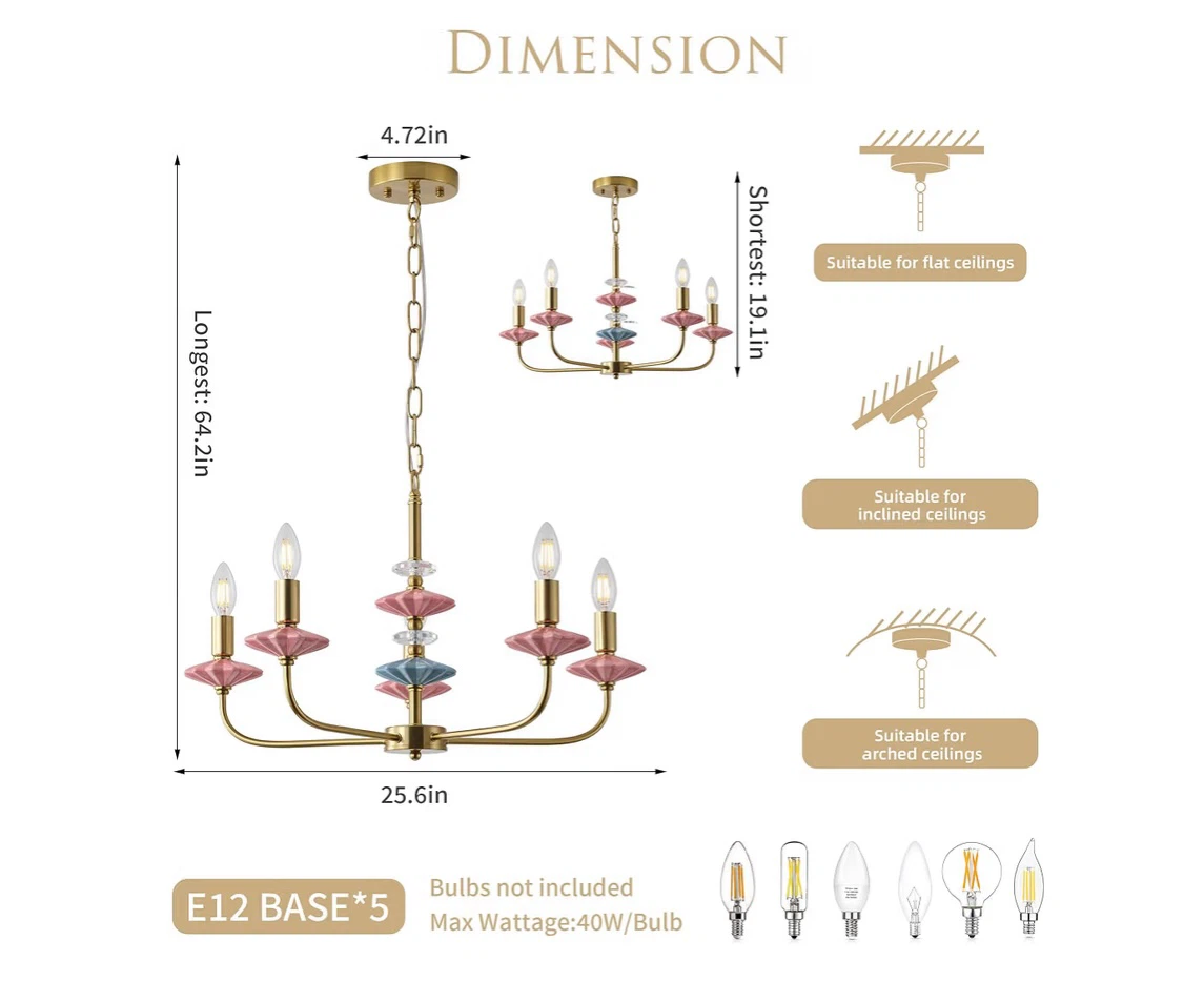 Breomo Pink Chandeliers For Dining Room Light Fixture Over Table - photo 3