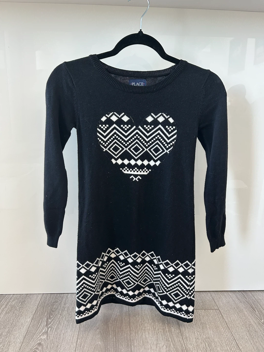 Children's Place Black Heart Pattern Sweater Dress