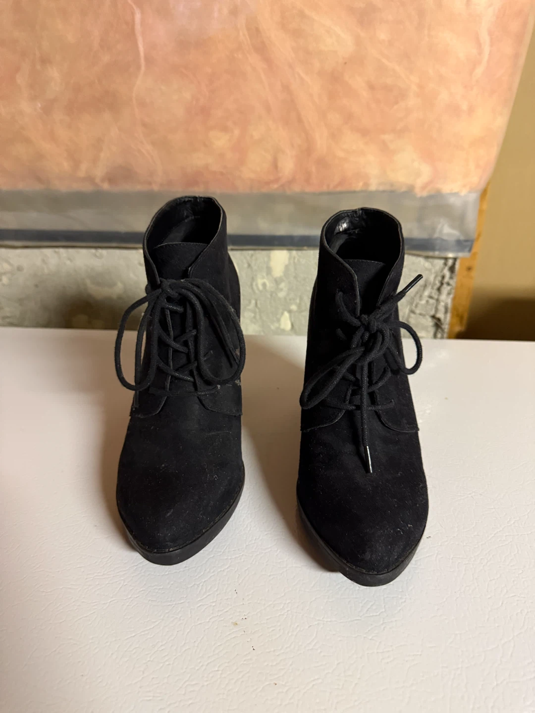 Steve Madden Black Lace-Up Heeled Ankle Boots