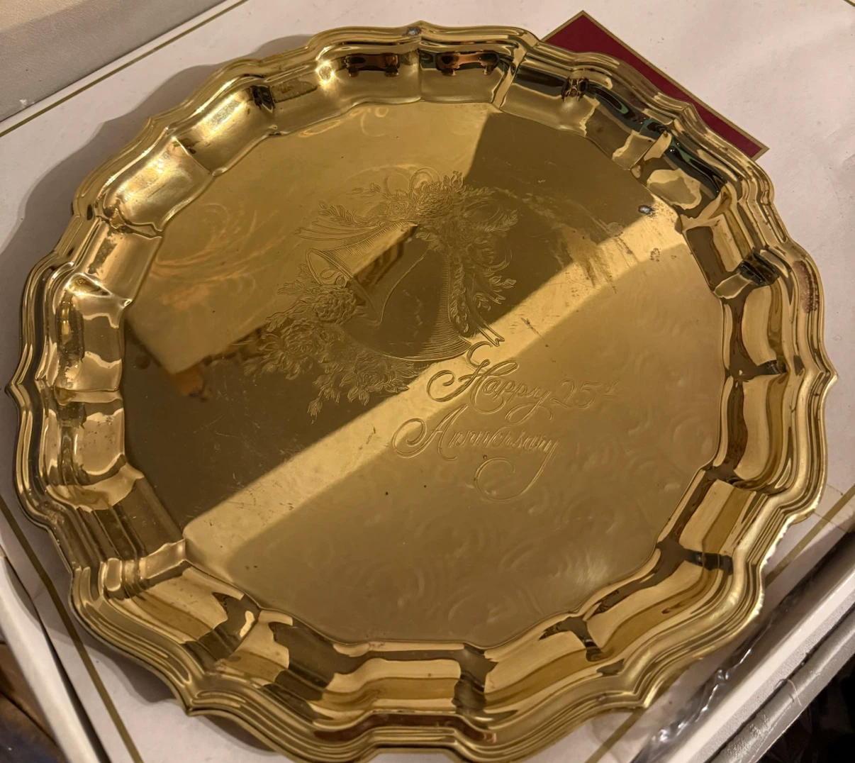 Vintage 25th Anniversary Brass Serving Tray