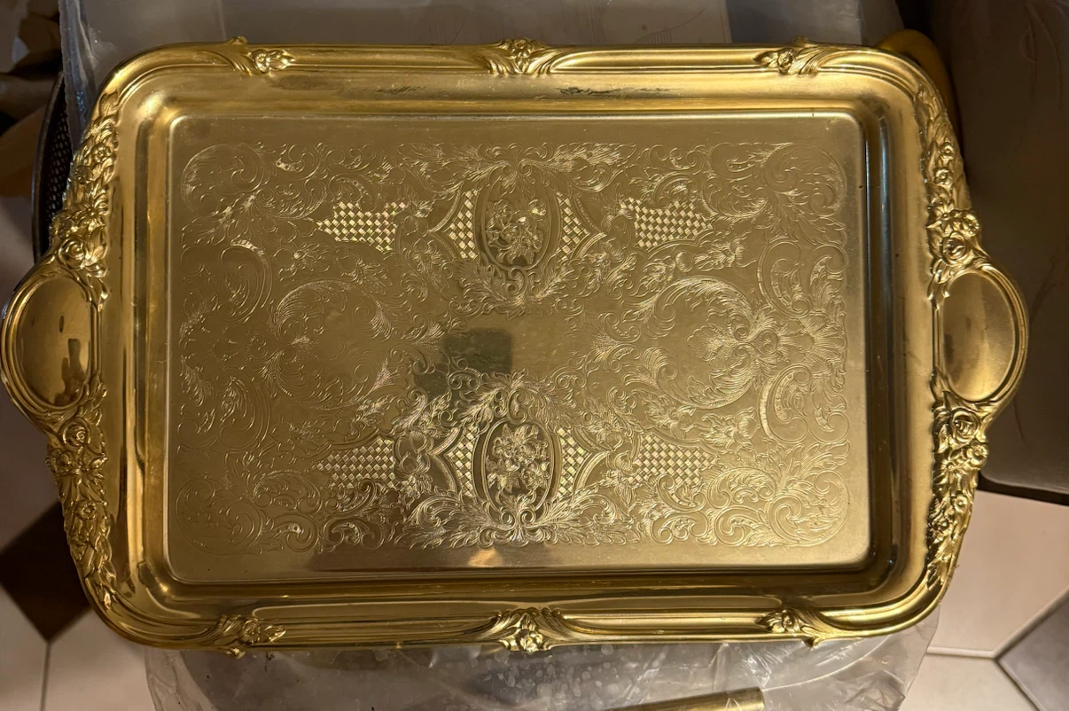 Ornate Gold-Tone Serving Tray
