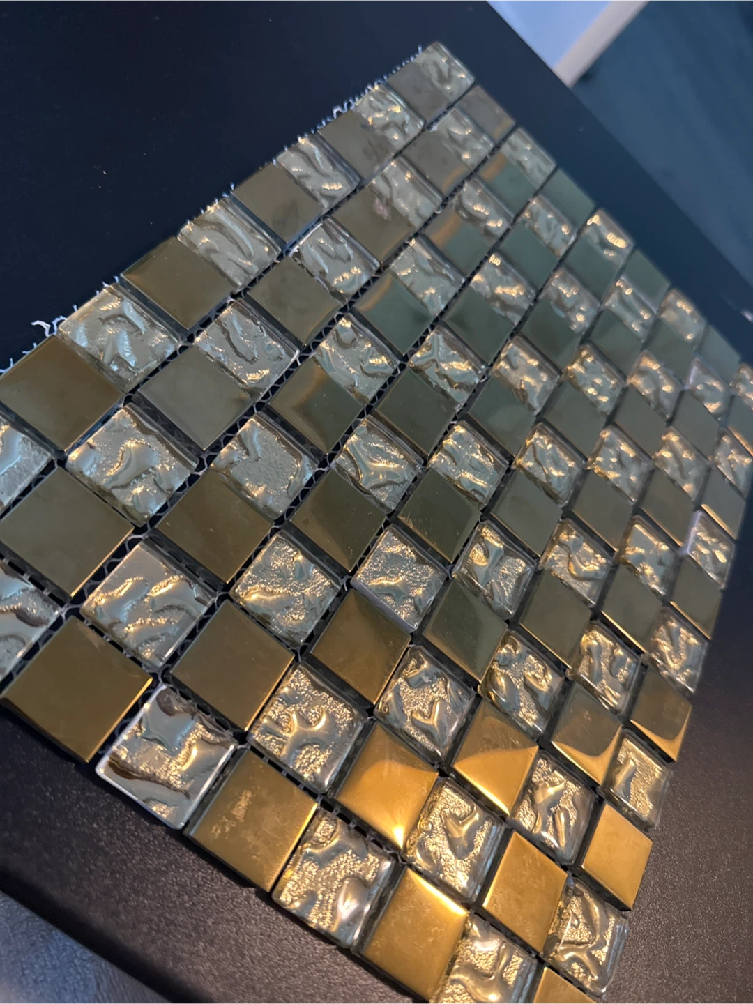Gold and Textured Glass Mosaic Tile Sheet