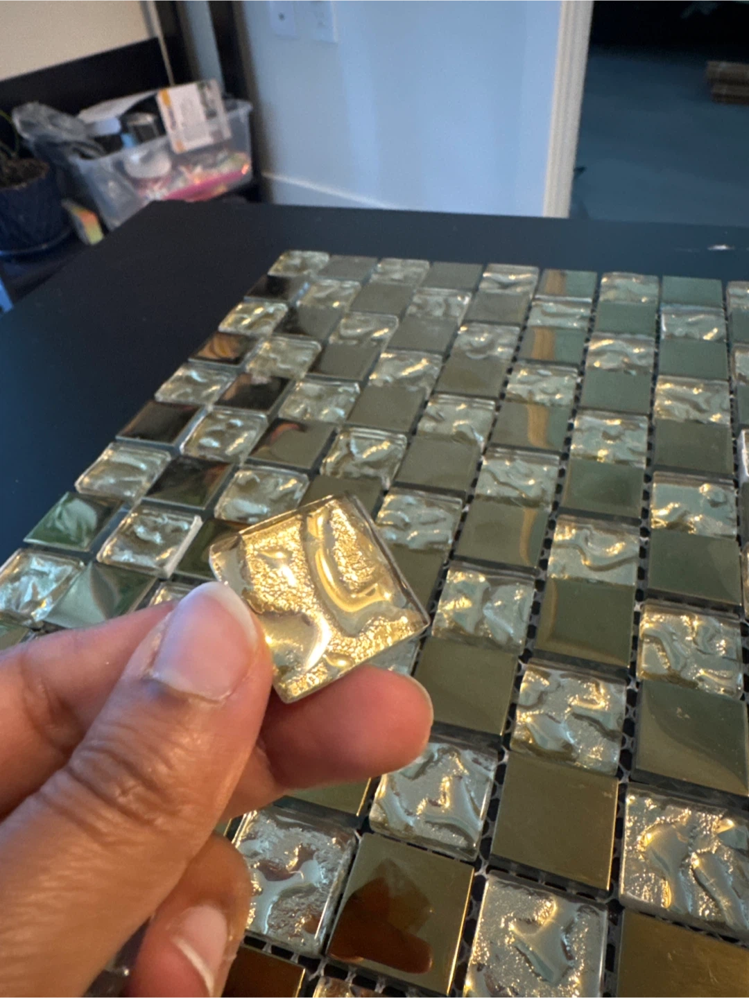 Gold and Textured Glass Mosaic Tile Sheet - photo 3