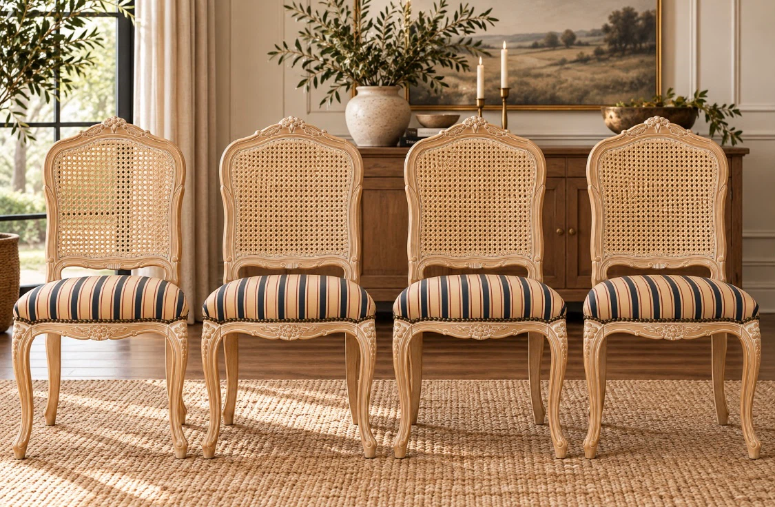 Set of 4 Vintage Italian Cane Back Dining Chairs