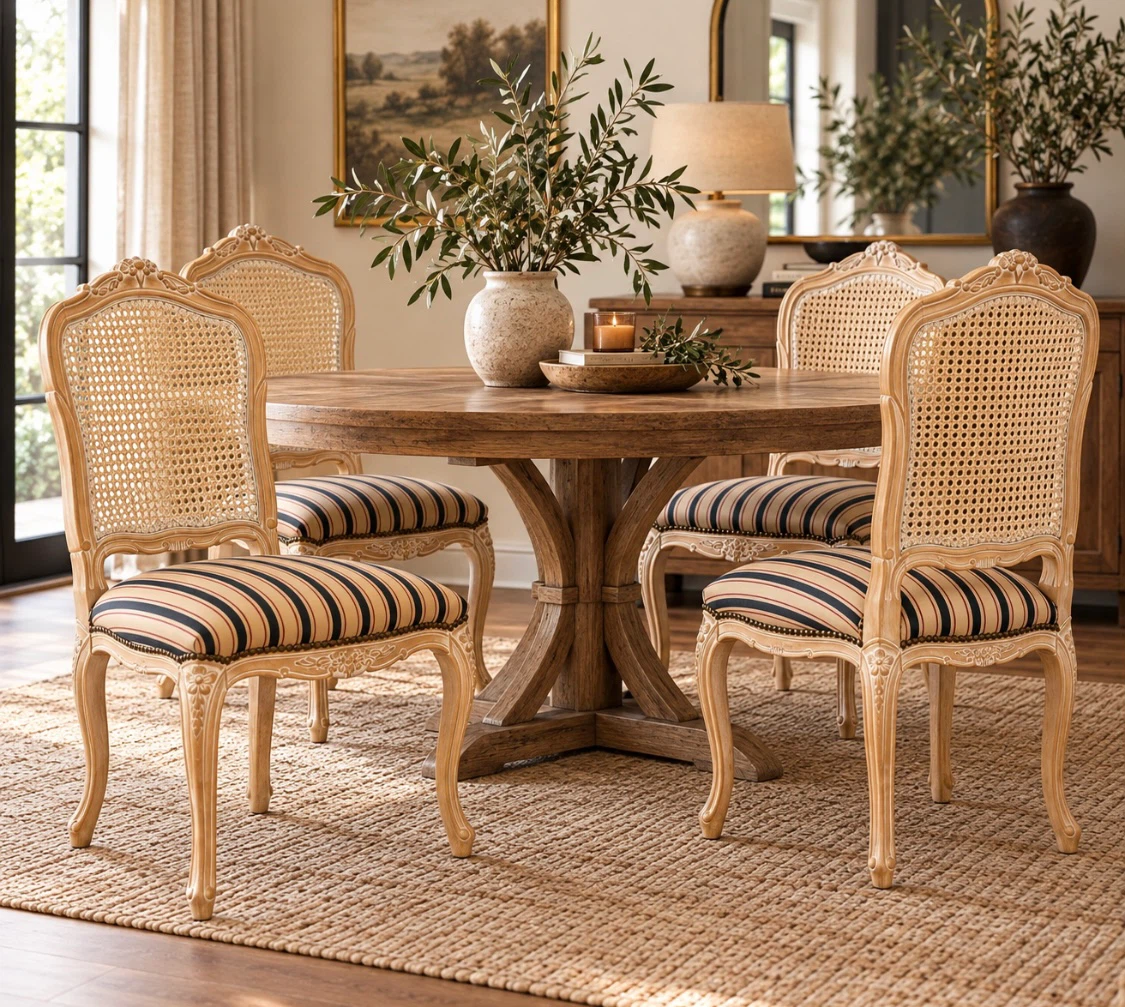 Set of 4 Vintage Italian Cane Back Dining Chairs - photo 2