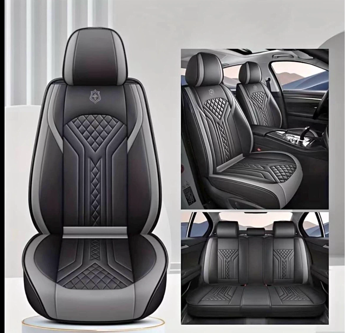 Black and Grey Car Seat Cover full leather Set