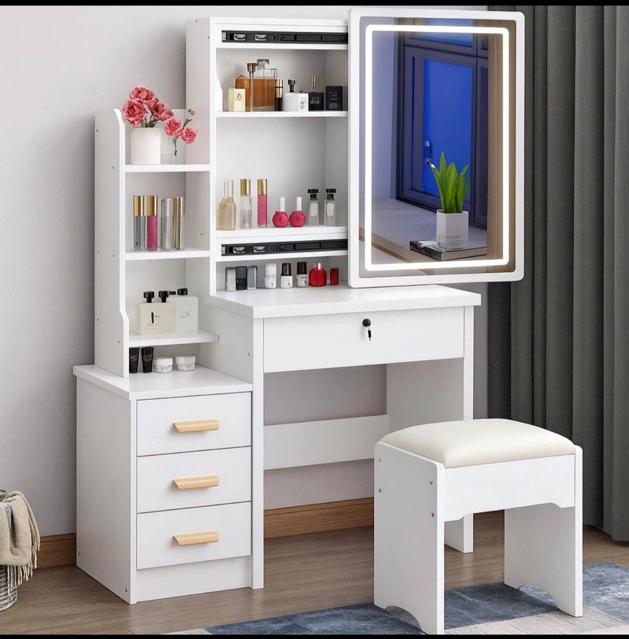 ❗️Brand New White Vanity Table with LED Mirror and Stool