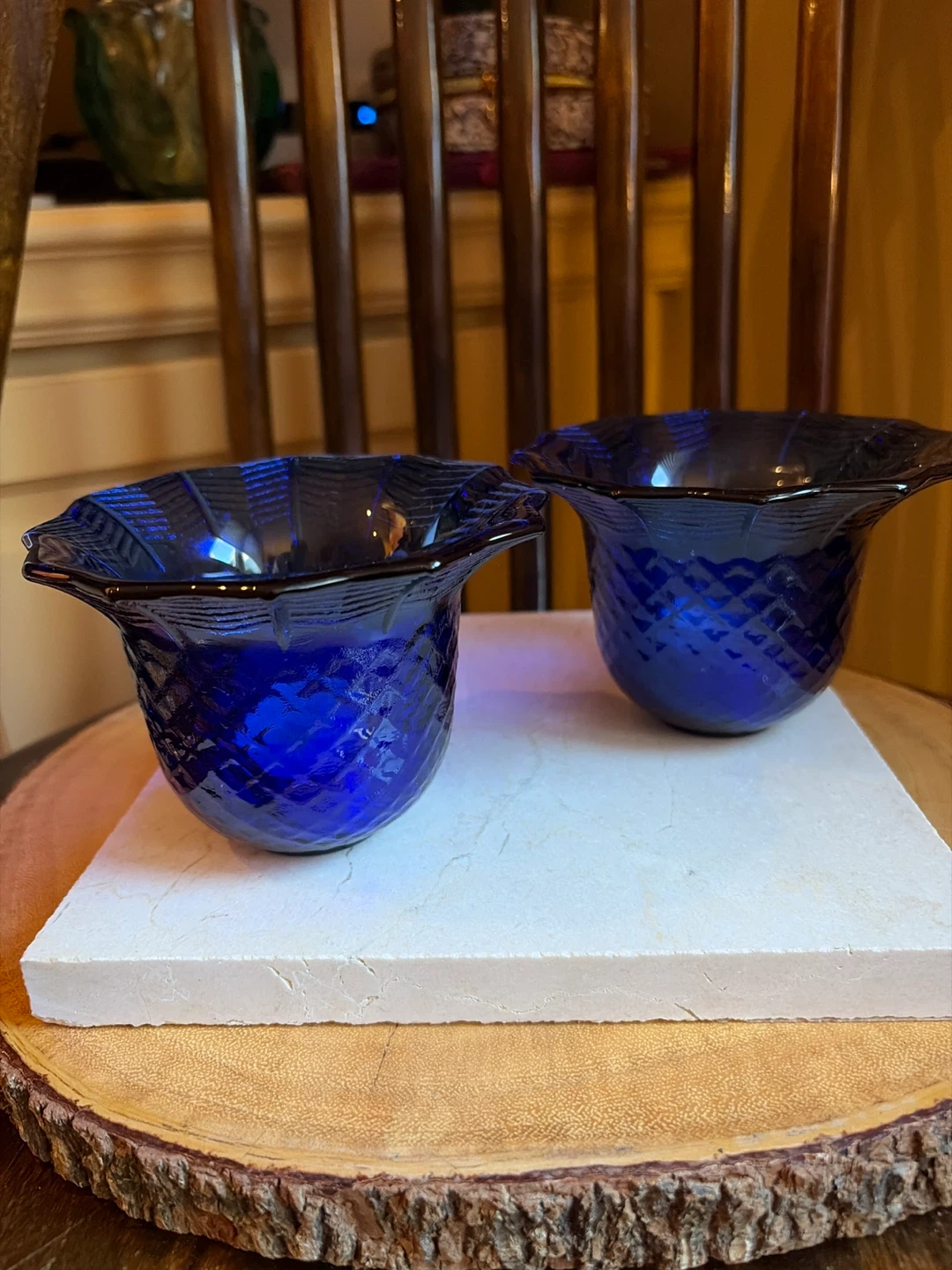 Stunning Set of 2 Cobalt Blue Glass Candleholders