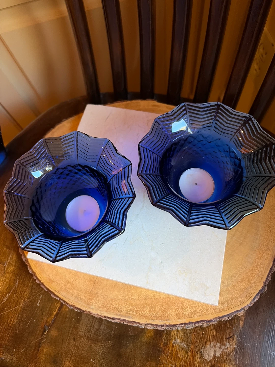 Stunning Set of 2 Cobalt Blue Glass Candleholders - photo 2