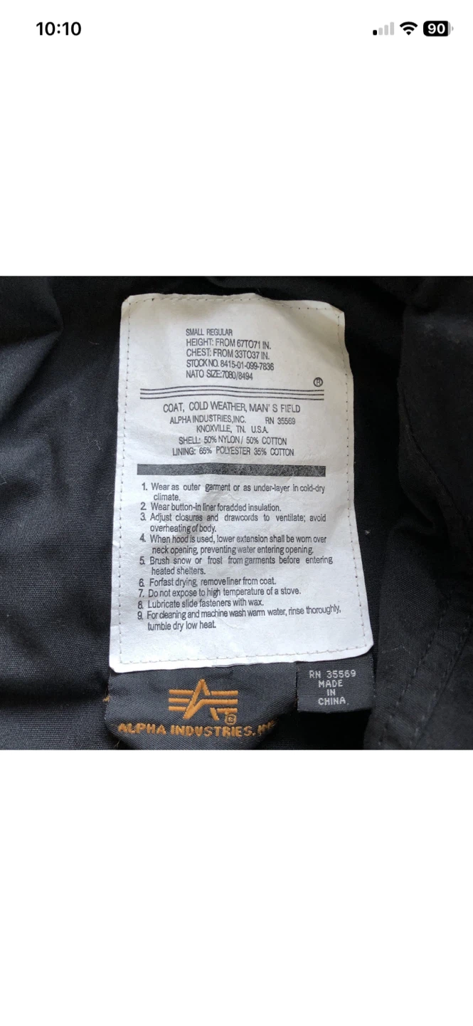 Alpha Industries M-65 Field Jacket Mens Small Regular Black - photo 2