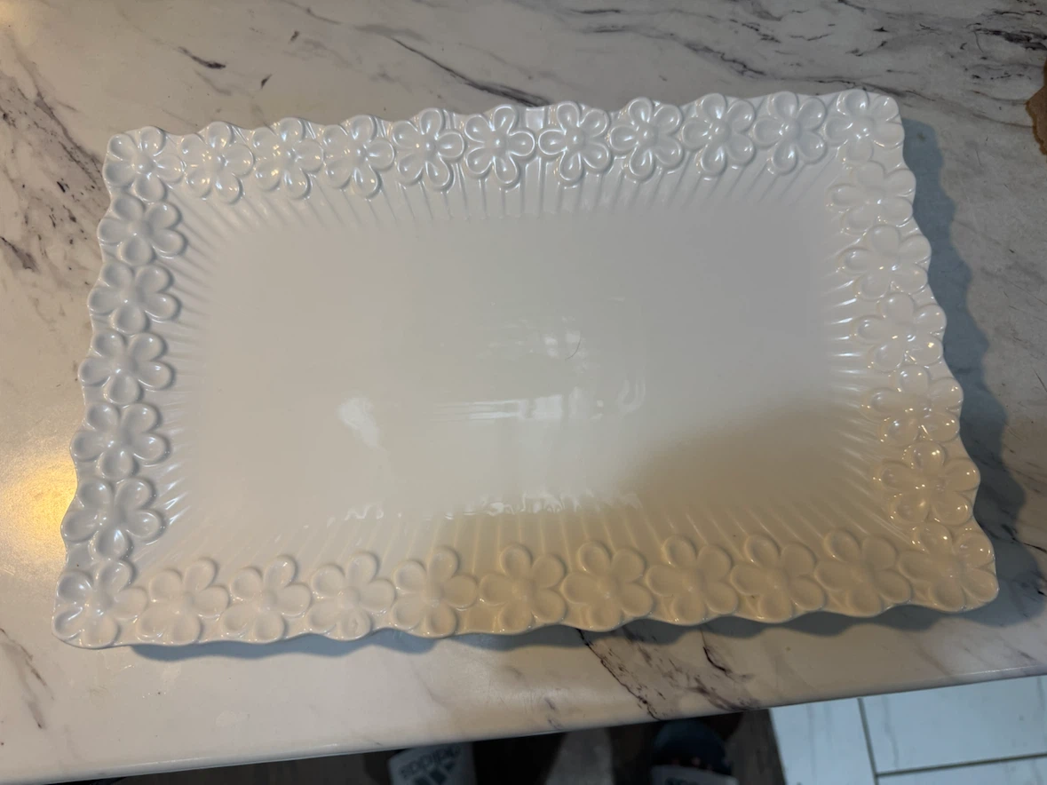 White Floral Tray and Black Serving Tray - photo 2